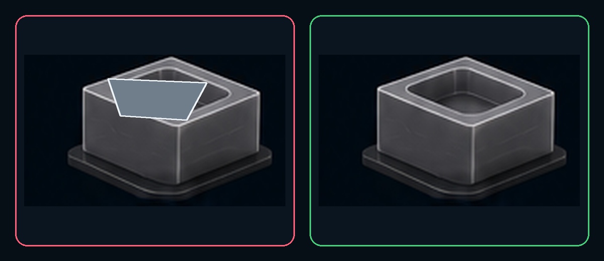 Comparação semi-realista entre peça maciça e peça oca com parede uniforme